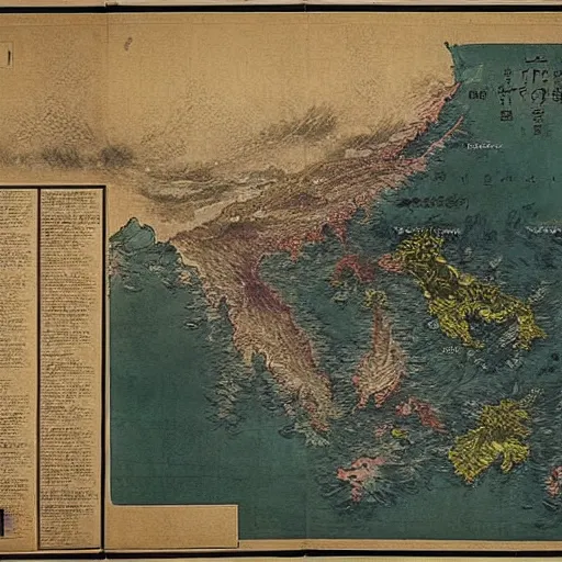 Prompt: the map of japan containing the plan of the japanese to invade china by greg rutkowski