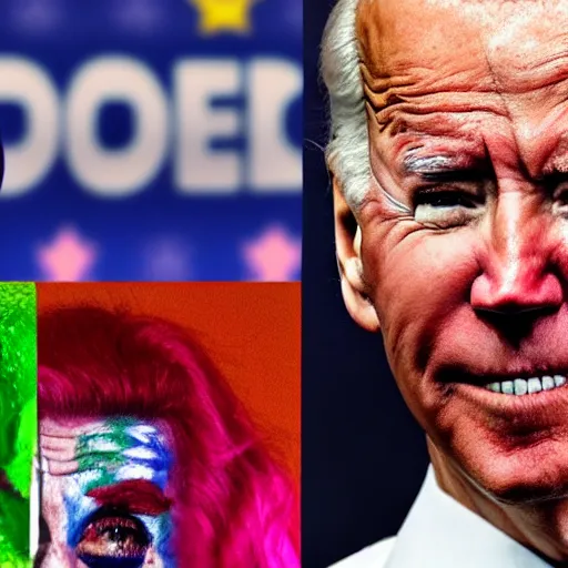 Image similar to Joe Biden with colorful clown makeup all over his face