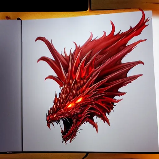 Image similar to Majestic Red dragon, fire, realistic, skin, detailed, trending on artstation,