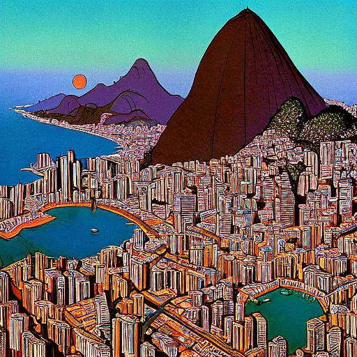 Image similar to rio de janeiro painted by moebius