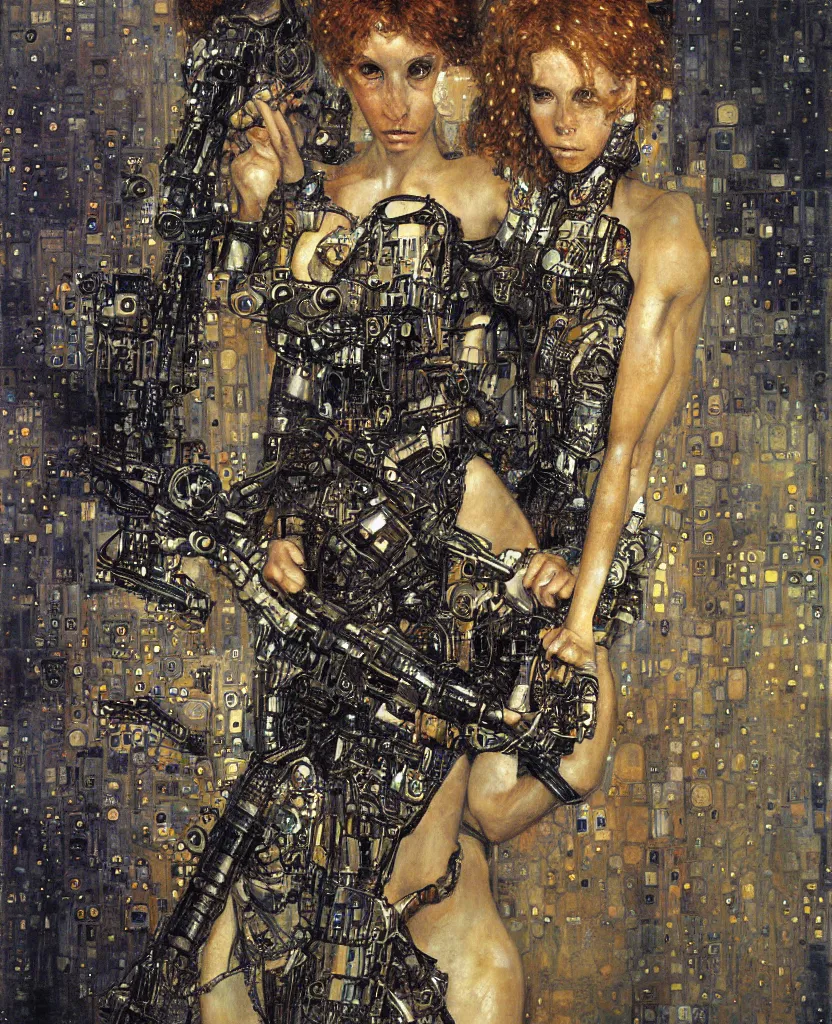 Image similar to cybernetic female supersoldier armed with laser rifle, intricate detail, klimt, royo, whealan,