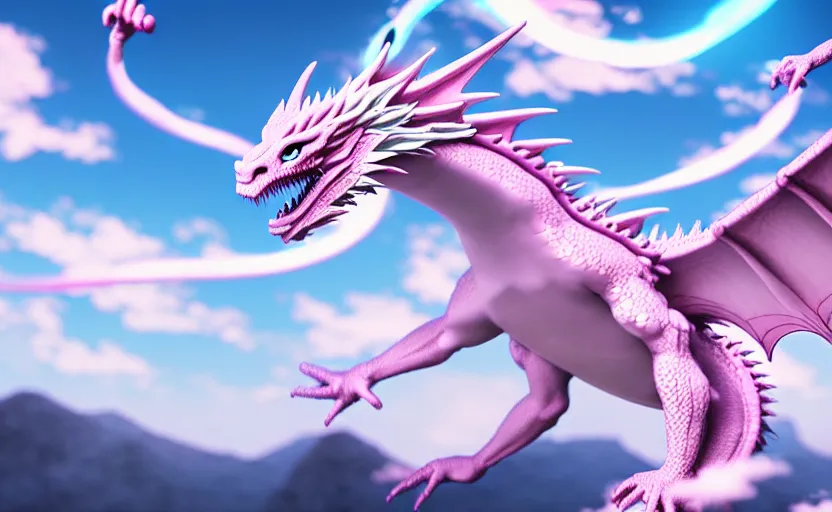 Image similar to a pastel color flying japanese manga dragon, extremely intricate and detailed 8 k cinematic lighting, hyper realism