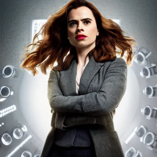 Prompt: a beautiful full body photograph of hayley atwell as the doctor from doctor who, symmetrical face, extreme realism and detail, 8 k, completely framed, direct lighting, 3 5 mm photo, photorealistic, sharp focus