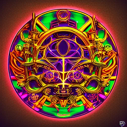 Prompt: sticker art of a multicolored steampunk taurus zodiac sign, 3 d render, crisp, trippy, 8 k, fluorescent colors, insanely integrate