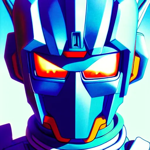 Prompt: gundam head, v - fin, octane render, soft light, mekka, behance, vector, highly detailed illustration, realistic, goku from dragonball, artstation. com, by kunio okawara, yoshikazu yasuhiko, syd mead, mamoru nagano,