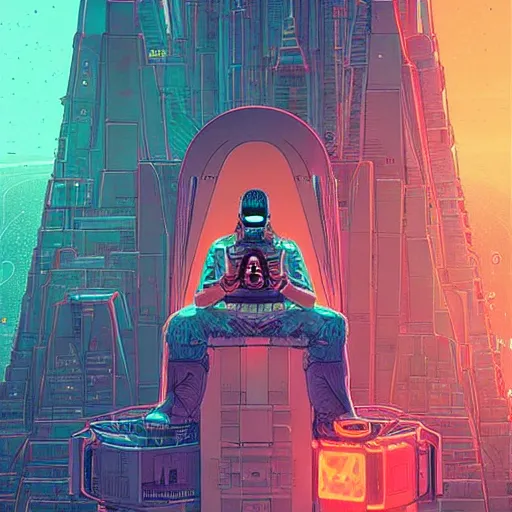 Image similar to Stunningly intricate illustration of a cyberpunk explorer meditating next to a floating triangular glowing monolith, highly detailed, midnight, by Victo Ngai and James Gilleard , Moebius, Laurie Greasley file:///Volumes/1TB_WD/photoshop/bing%20character%20related%20stuff/bing%20-%20logo%20character%20-%20pixelated/BING_COMMISSION%20NO%20BG.png