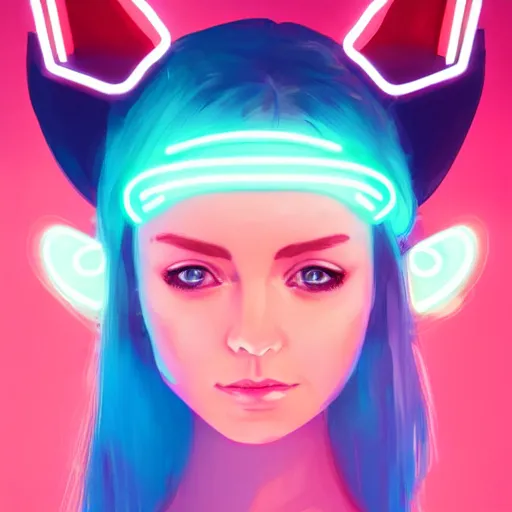 Prompt: portrait of a cute young woman with robot ears and eyes, 4k, sharp focus, neon colored fluorescent lighting, Andreas Rocha, perfect faces, fine details