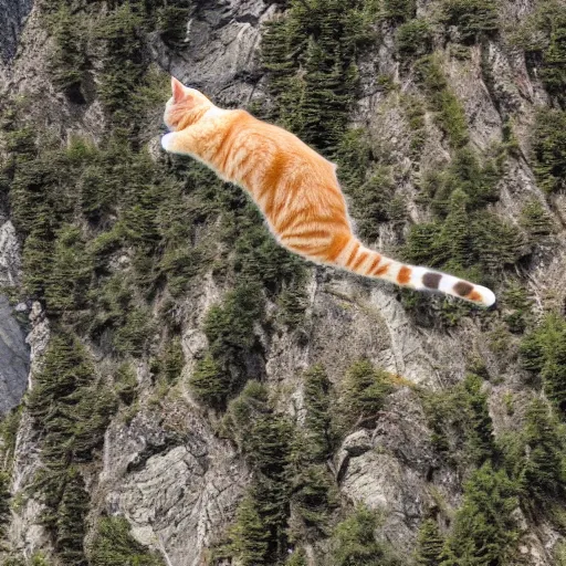 Image similar to screenshot of a cat parachuting down the mountainside in the alps