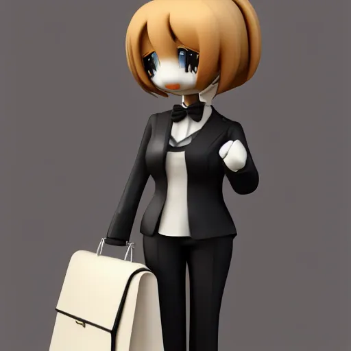 Prompt: cute fumo plush of a businesswoman with a briefcase, vray