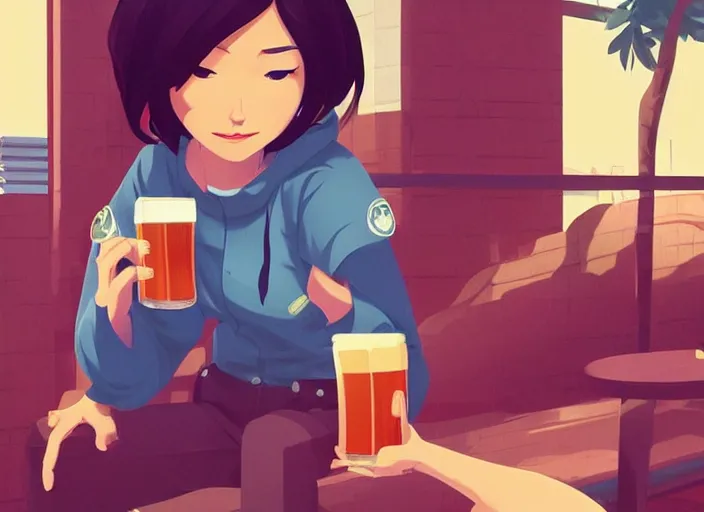 Image similar to cute monkey drinking beer. clean cel shaded vector art. behance hd by lois van baarle, artgerm, helen huang, by makoto shinkai and ilya kuvshinov, rossdraws, illustration, art by ilya kuvshinov