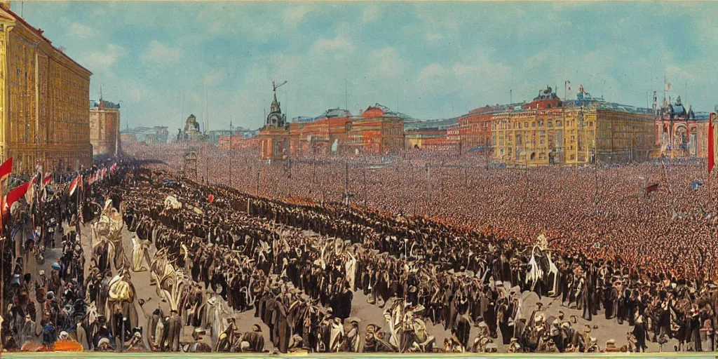 Image similar to Tzar parade in 1914 in summer, Saint Petersburg, morning, trending on Artstation