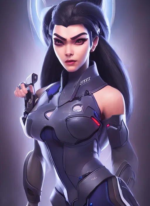 Prompt: character portrait of a fusion of Widowmaker from Overwatch and Echo from Overwatch by ArtGerm and Tom Bagshaw, 4k, highly detailed, cinematic lighting, characters merged