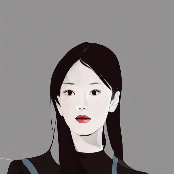 Prompt: feminine korean girl, sharp, bauhaus, aerodynamic, fast, flat art, digital art, hd, by santiago calatrava, by zaha hadid