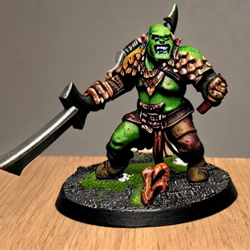 Prompt: warhammer fantasy axe wielding orc figurine