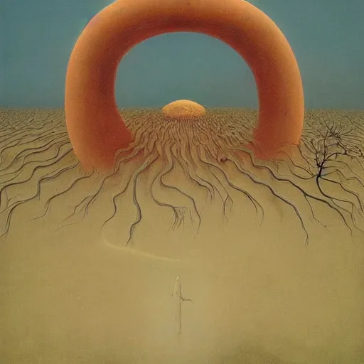Prompt: an oil painting of a long dream by Zdzisław Beksiński and junji ito