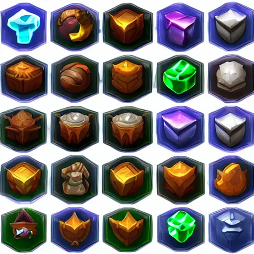Prompt: Sprite sheet of RPG skill icons, World of Warcraft, League of Legends, DOTA 2