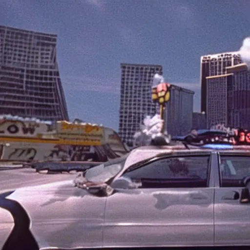 Image similar to a film still of Godzilla in Fear and Loathing in Las Vegas