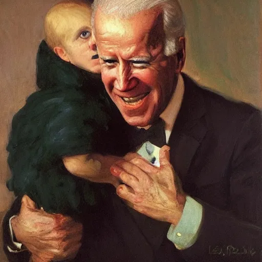 Image similar to joe biden devouring his son, by ilya repin, oil on canvas, 1 8 8 3