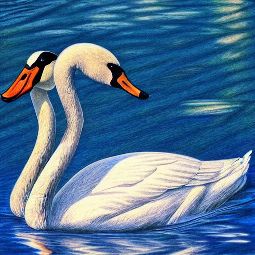 Prompt: Colored pencil art , Swan swimming in the pon, highly detailed, artstation, MasterPiece, Award-Winning, Caran d'Ache Luminance