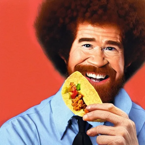 Image similar to bob ross eating a taco, portrait,