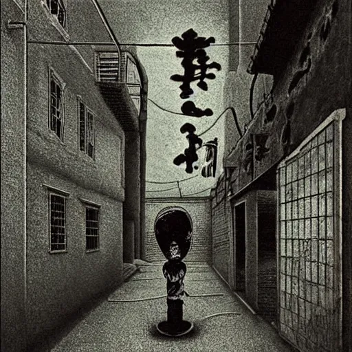 Prompt: digital photograph of yokai in an alley. photorealism, by beksinski, by diane arbus, highly detailed