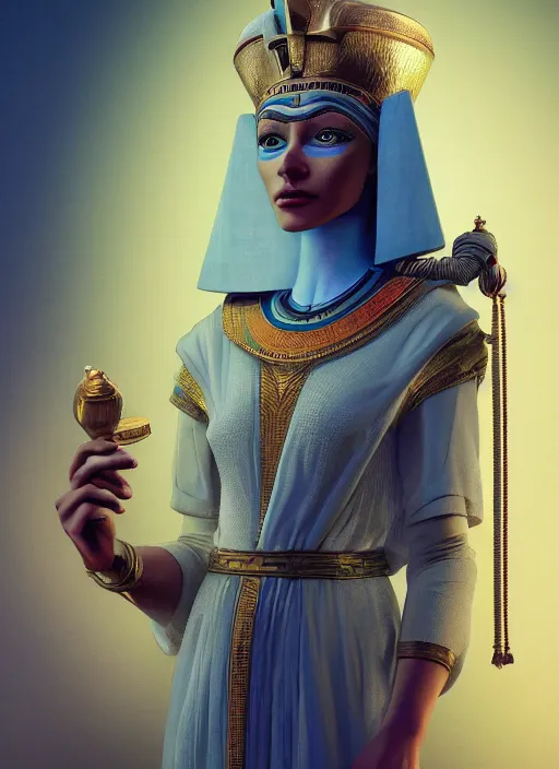 Image similar to an anthropomorphic beautiful female wizard of pharaoh portrait wearing robe, fine art, award winning, intricate, elegant, sharp focus, octane render, hyperrealistic, cinematic lighting, highly detailed, digital painting, 8 k concept art, art by jamie hewlett and z. w. gu, masterpiece, trending on artstation, 8 k