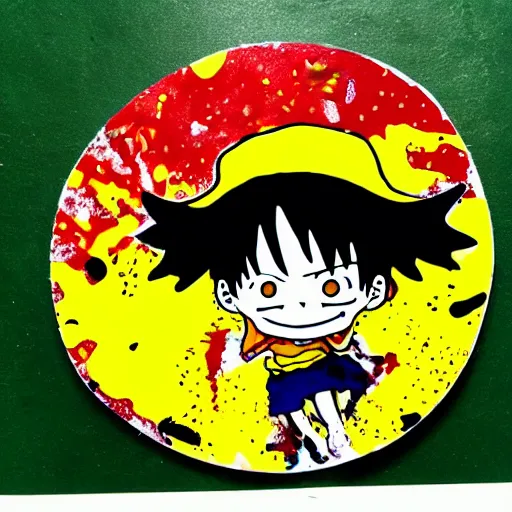 Image similar to die cut sticker, luffy is joyboy, splatter paint on paper