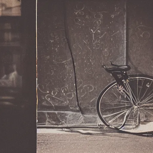 Prompt: artistic photos of a bike macro lenses. polaroid. city of genoa. old. scratched. vintage.