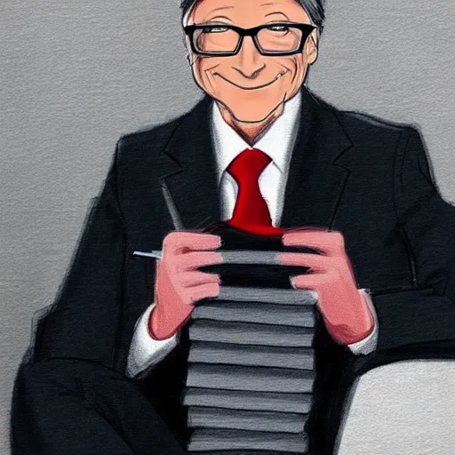 Image similar to Bill gates wearing Rin Tohsaka's clothing, drawn in the style of Stanley Artgerm Lau, extremely detailed