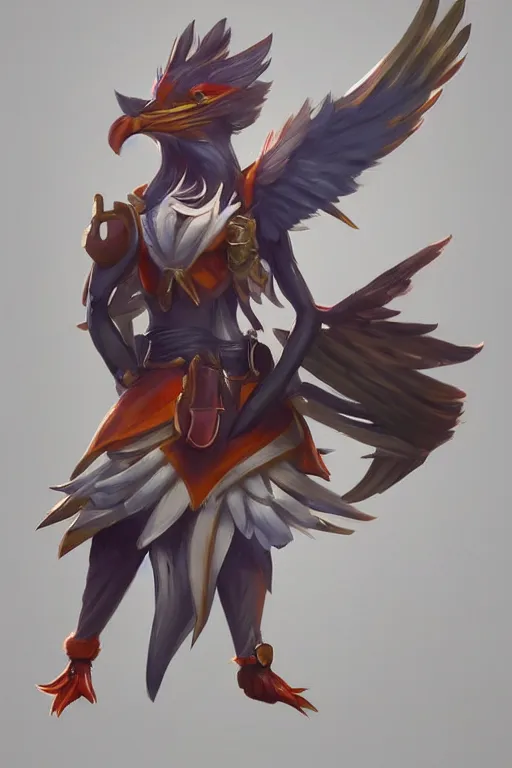 Image similar to Trendy Anthropomorphic bird, MOBA character concept art by Jason Chan and Willian Murai, 8k, unreal engine