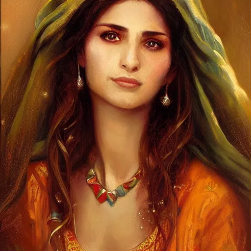 Image similar to portrait of a syrian woman ( 3 5 ) from syria in 2 0 2 1, an oil painting by ross tran and thomas kincade