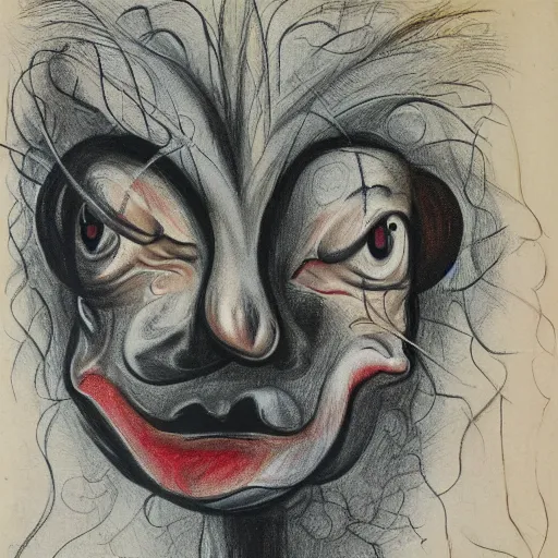 Image similar to four faced creature, drawn by francis bacon