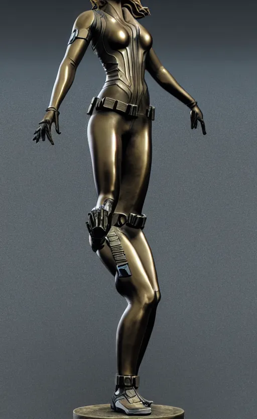 Prompt: black widow, bronze statue and silver, unreal engine, high detailed holographic