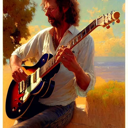 Image similar to eric clapton playing guitar. highly detailed painting by gaston bussiere, craig mullins, j. c. leyendecker, 8 k