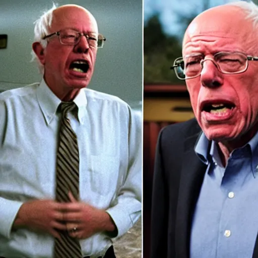 Prompt: bernie sanders yelling at walter white,