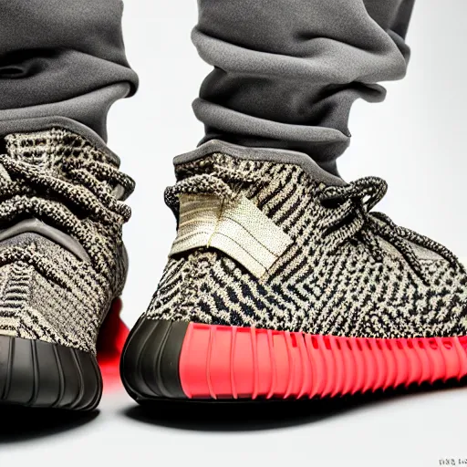 Image similar to studio fashion photography of man wearing adidas yeezy boost shoes. studio lighting, highly detailed