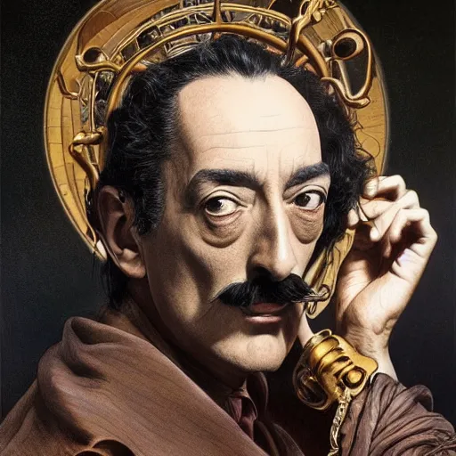 Prompt: Salvador Dali, Extremely Highly detailed, Occult, funny, humorous, humor, hilarious, funny, entertaining, magical, trending on artstationHQ, closeup, D&D, intricate, elegant, highly detailed, digital painting, artstation, concept art, matte, sharp focus, illustration, art by Artgerm and Greg Rutkowski and Alphonse Mucha