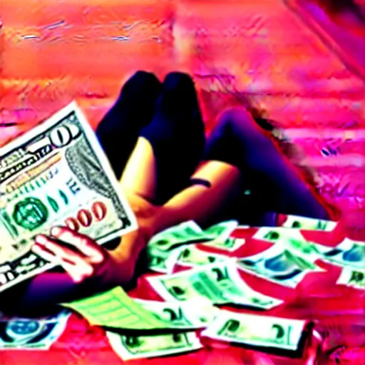 Image similar to a woman floating on money.