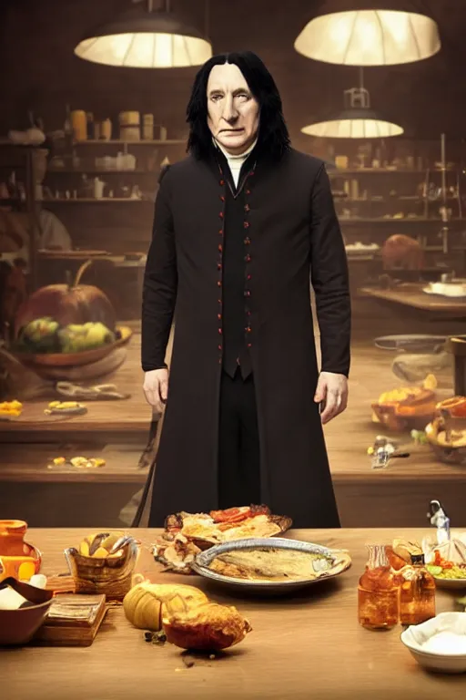 Prompt: severus snape as a masterchef judge, wide angle, redscale photography, dramatic lighting, photorealistic, cinematic lighting, high detail, cinematic feel, high octane, 4 k, unreal engine, digital render, intricate, ultra realistic, concept art