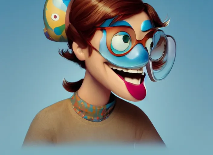 Prompt: pixar cartoon character of sarah hyland being happy. style by petros afshar, christopher balaskas, goro fujita, and rolf armstrong.