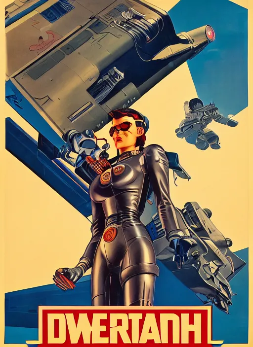 Prompt: american propaganda poster art. powerful cyberpunk pilot. portrait by jean giraud and anton otto fischer and john philip falter and will eisner and gil elvgren and pixar. full body. realistic proportions. science fiction d & d. overwatch, rb 6 s, cyberpunk 2 0 7 7, blade runner 2 0 4 9. cel shading. thick lines.