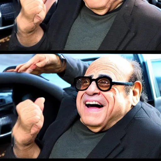 Prompt: danny devito in the style of a car