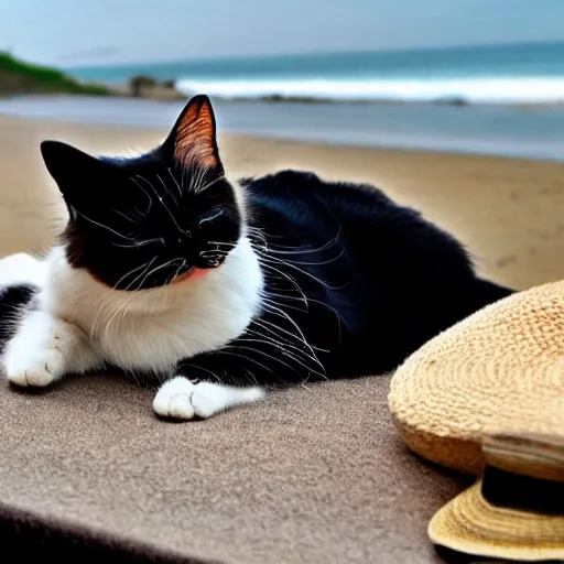Image similar to a beautiful cat sleeping by the beach