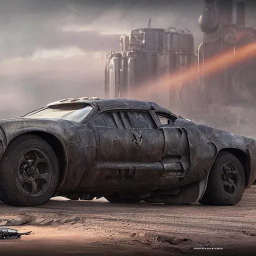 Prompt: the batmobile in mad max, au naturel, hyper detailed, digital art, trending in artstation, cinematic lighting, studio quality, smooth render, unreal engine 5 rendered, octane rendered, art style by klimt and nixeu and ian sprigger and wlop and krenz cushart