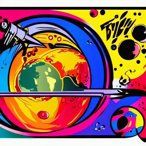 Image similar to 2 planet collapse particle fusion element macro cosmic art by butcher billy, sticker, colorful, illustration, highly detailed, simple, smooth and clean vector curves, no jagged lines, vector art, smooth andy warhol style