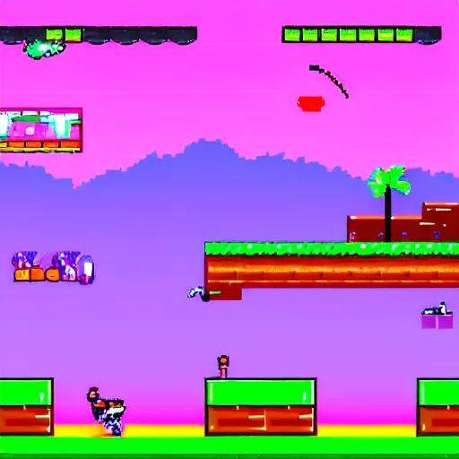 Image similar to retrowave platformer goose jumping 2d game