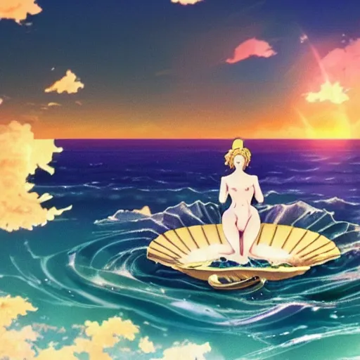 Image similar to the birth of venus in anime form, kyoto animation, cinematic, atmospheric