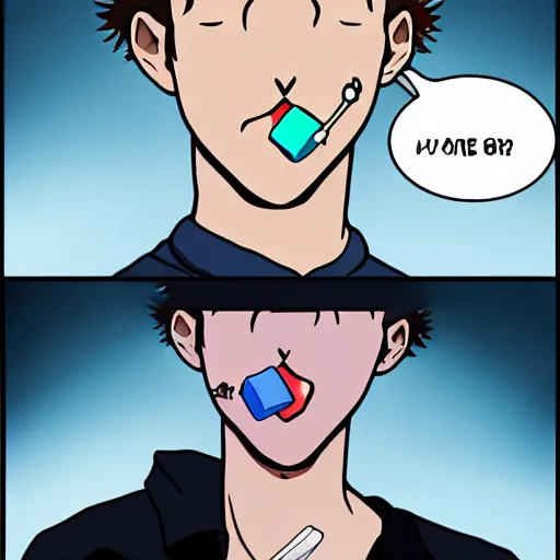 Prompt: anime Mark Zuckerberg putting a sugar cube in his mouth