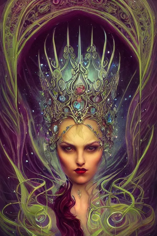 Image similar to jeweled Crown, other worldly, fairy eldritch court, art nouveau, by Anato Finnstark, Tom Bagshaw, Brom