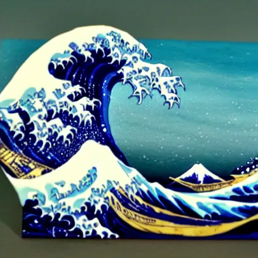 Image similar to ( ( great wave off kanagawa ) ), made of clay, claymation, aardman studios, claymation style, clay sculpture